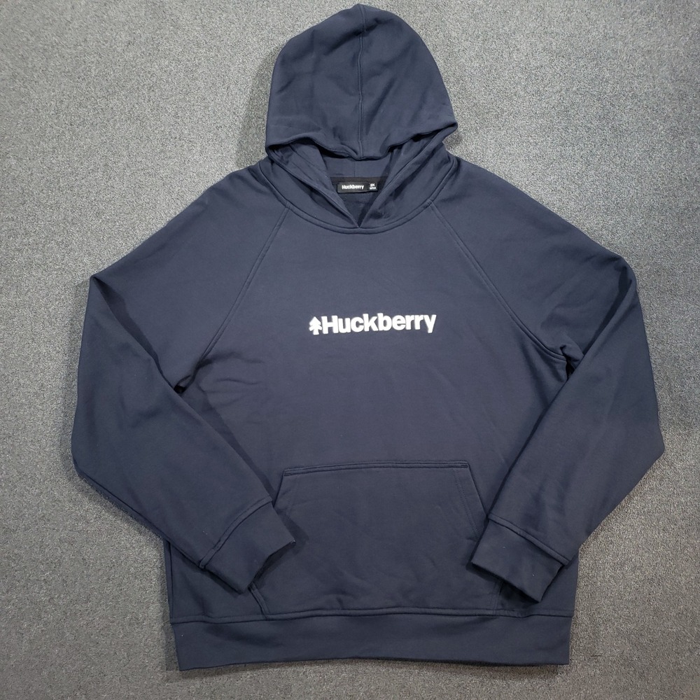 Huckberry Hoodie Men's 2XL Navy Blue Logo Print Pullover‎  Made in USA XXL
